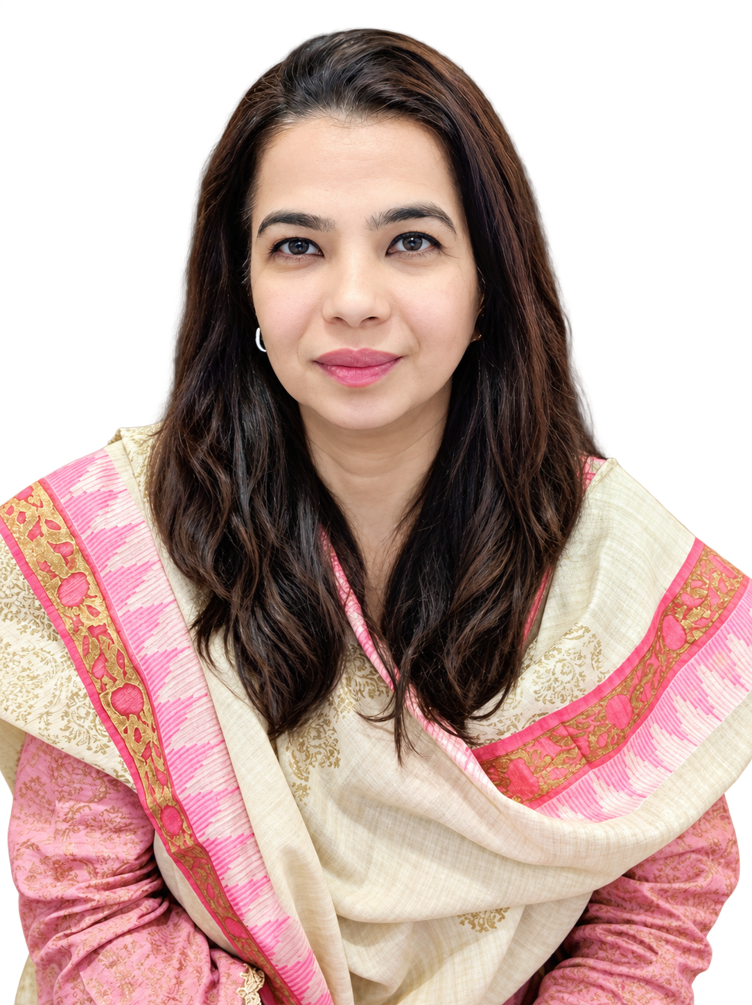 Elegant South Asian Woman in Pink and Gold Dupatta